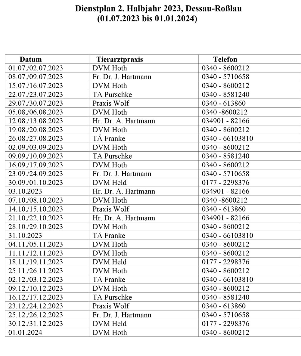 Notdienstplan 2 HJ 2023